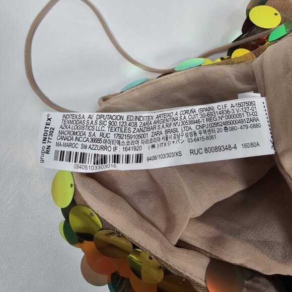 NWOT ZARA Metallic‎ Gold SEQUIN Crop TOP Thin Straps 9406/103 Size XS - Picture 15 of 16